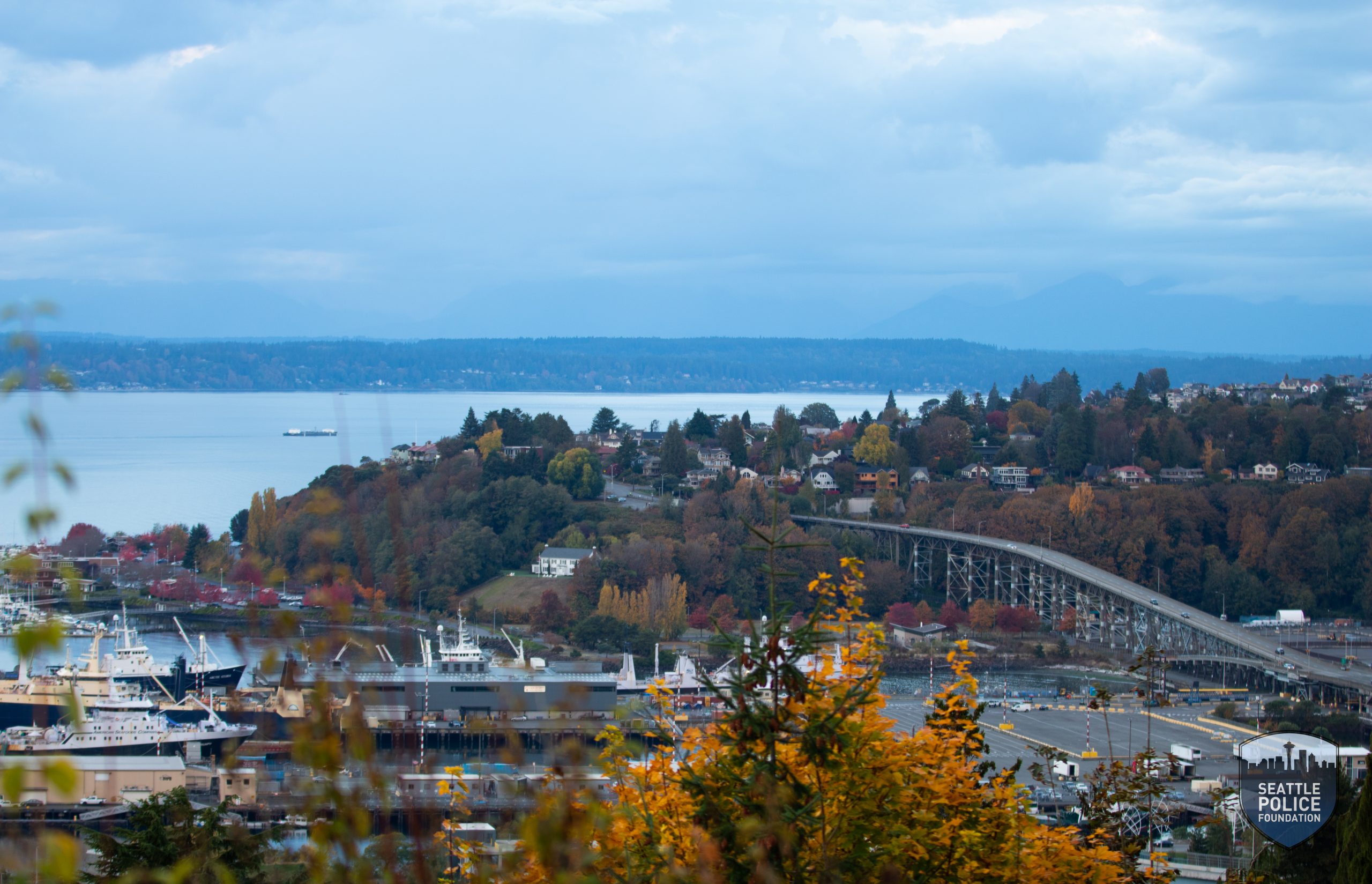 View of the Ballard bridge from upper Queen Anne